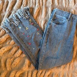 CHARLIE B Blue Jeans with Floral Embroidery